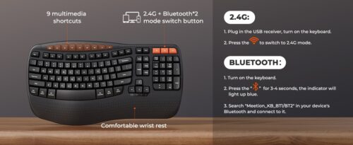 Wireless Dual-mode Ergonomic Keyboard and Mouse Combo