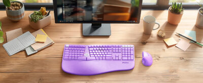 Purple Wireless Dual-mode Ergonomic Keyboard and Mouse Combo
