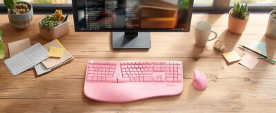 Pink Wireless Dual-mode Ergonomic Keyboard and Mouse Combo