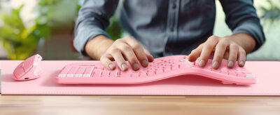Pink Wireless Dual-mode Ergonomic Keyboard and Mouse Combo