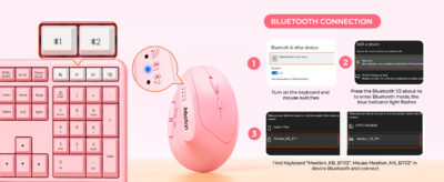 Pink Wireless Dual-mode Ergonomic Keyboard and Mouse Combo