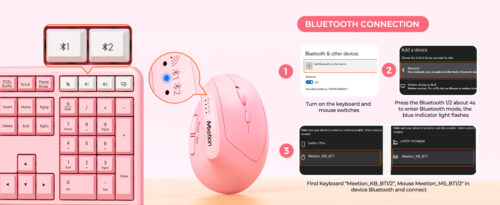 Pink Wireless Dual-mode Ergonomic Keyboard and Mouse Combo