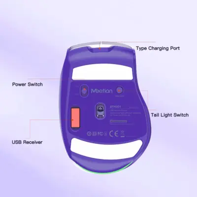 Wireless Dual-Mode Ergonomic Mouse Purple White