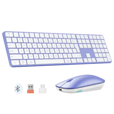 Ultra-Thin Full-Size Purple White Wireless Office Combo