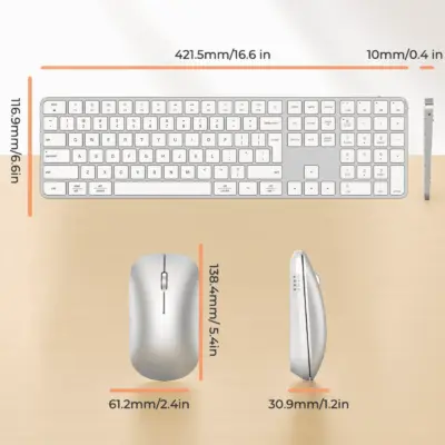 Ultra-Thin Full-Size Silver White Wireless Office Combo