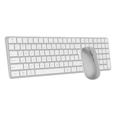 Ultra-Thin Full-Size Silver White Wireless Office Combo