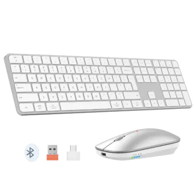 Ultra-Thin Full-Size Silver White Wireless Office Combo