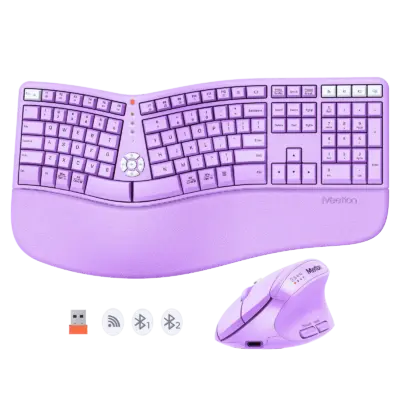 Purple Wireless Dual-mode Ergonomic Keyboard and Mouse Combo