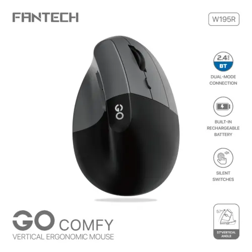 Fantech W195R GO COMFY Vertical Ergonomic Wireless & Bluetooth Mouse