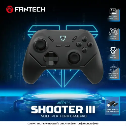FANTECH WGP13S SHOOTER III WIRELESS GAMEPAD BLACK - DUAL CONNECTION