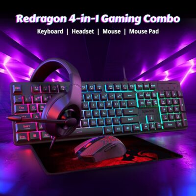 8f714ed0-d247-463d-af06-3a814635f1e9 REDRAGON - S107P-BA Wired 4-in-1 Gaming Keyboard & Mouse Headset & Mouse Combo