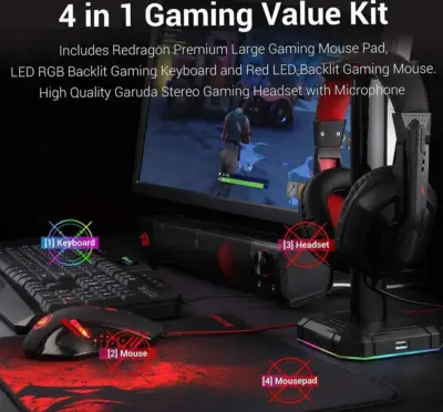 Redragon S101-BA-2 PC Gaming Keyboard, Mouse Combo, Mouse Pad and Gaming Headset
